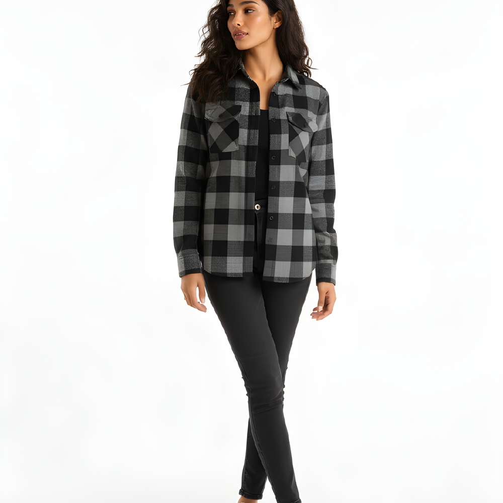 American Eagle Black and Gray Plaid Shirt